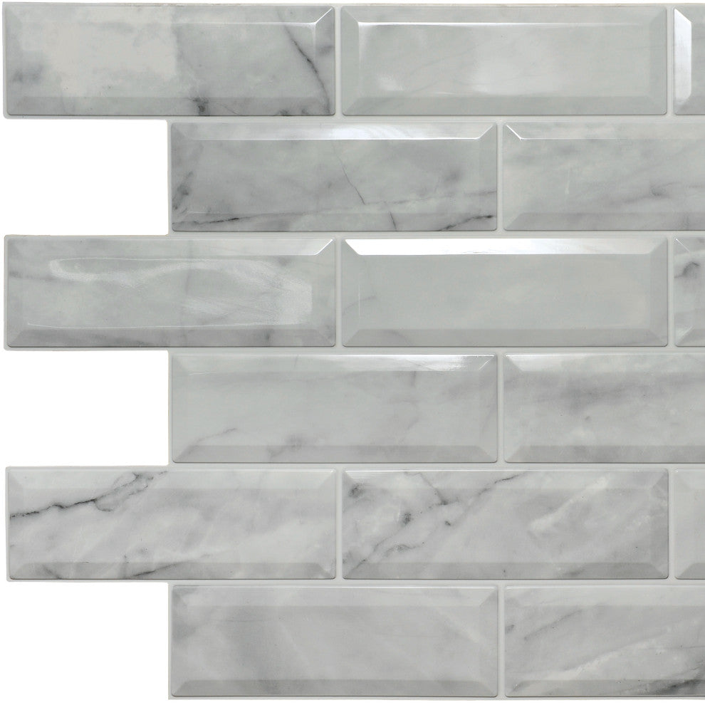 Off-White Marble Bricks 3D Wall Panels, Set of 10, Covers 64 Sq Ft