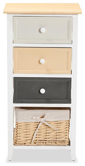 Transitional Multi-Colored Wood 3-Drawer Storage Unit with Basket