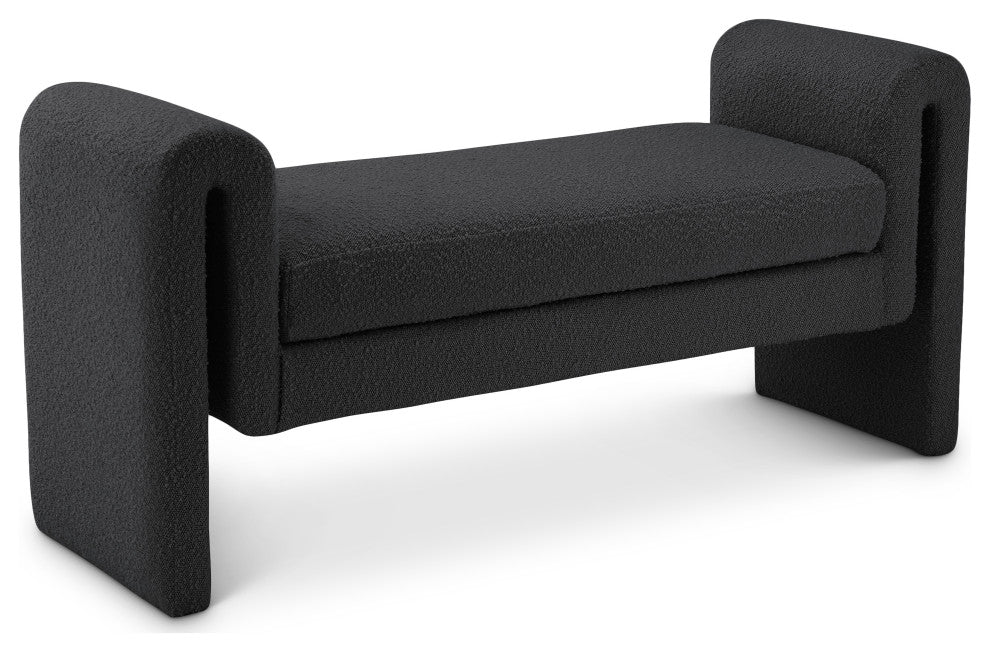 Stylus Boucle Fabric Upholstered Bench, Black, 51" Wide