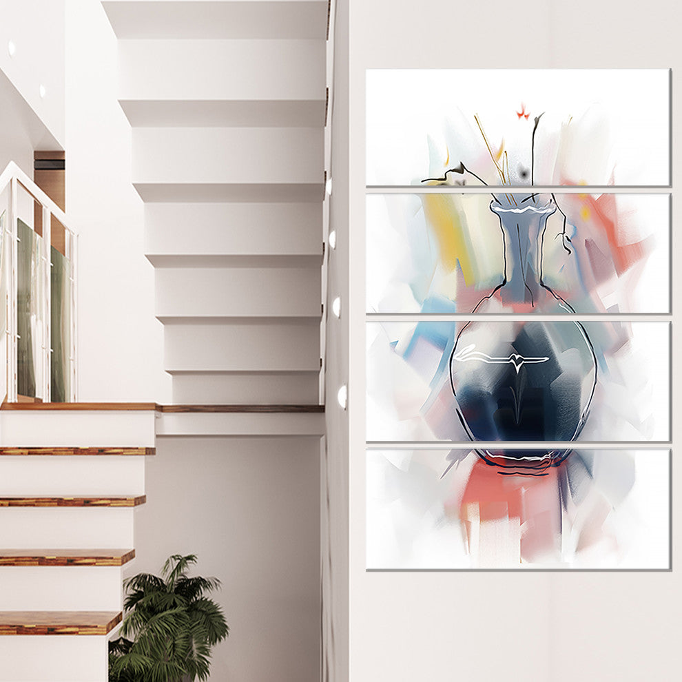 Abstract Flowers in Vase, Floral Canvas Art Print, 28"x48", 4 Panels