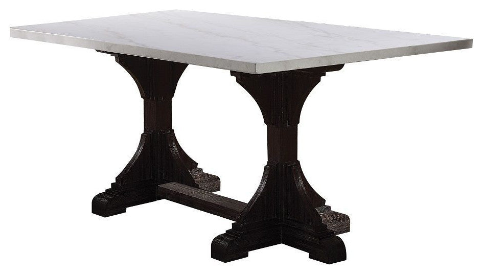 60180 Dining Table - White Marble Top & Weathered Espresso
