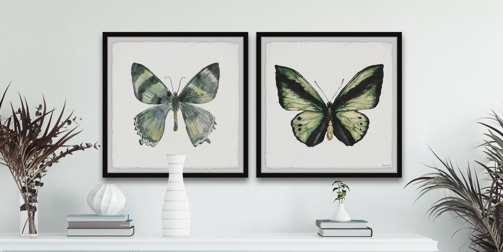 Lovely Green Butterflies Diptych, 36"x18"