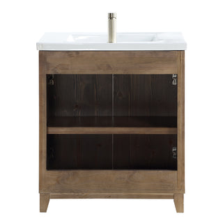Palos Bathroom Vanity, Spruce Aged Brown, 30", Ceramic Top, No Mirror