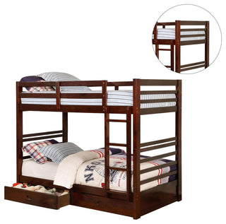 Wooden Twin Over Twin Bunk Bed, Dark Walnut
