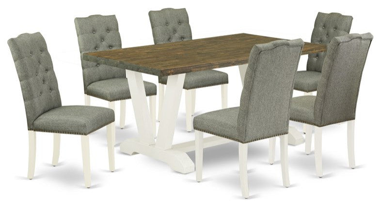 V076El207-7, 7-Piece Set, 6 Dining Padded Chairs, Table Top and Wooden Legs