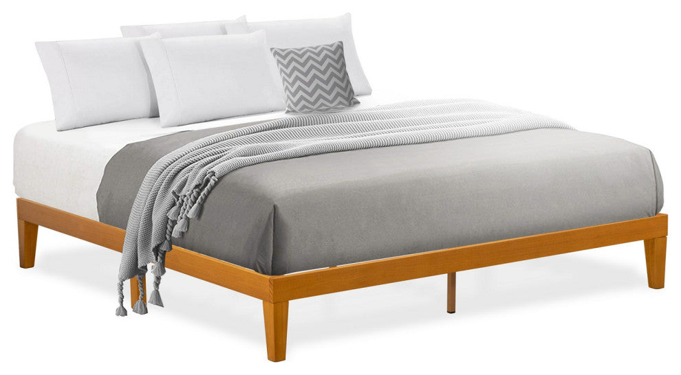 King Size Platform Bed Frame With 4 Solid Wood Legs And 2 Extra Center Legs Oak