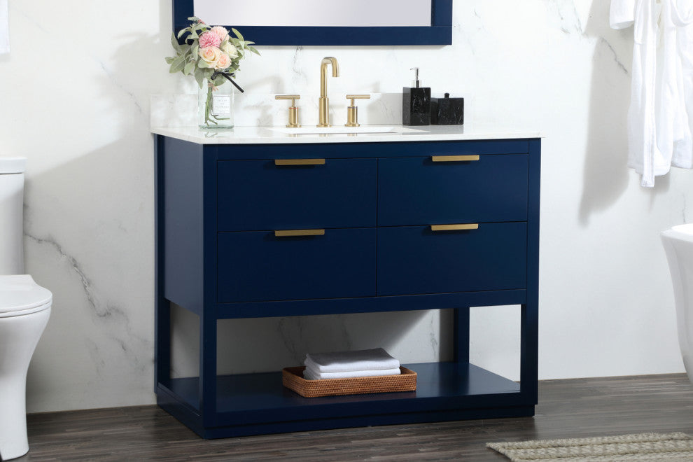 42" Single Bathroom Vanity, Blue, With Backsplash