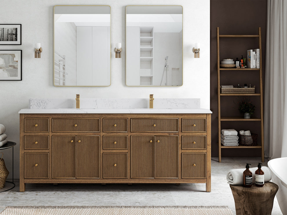 Sonoma Teak 84 Double Sink Bath Vanity in Dark Natural with 1.5" Empira Quartz