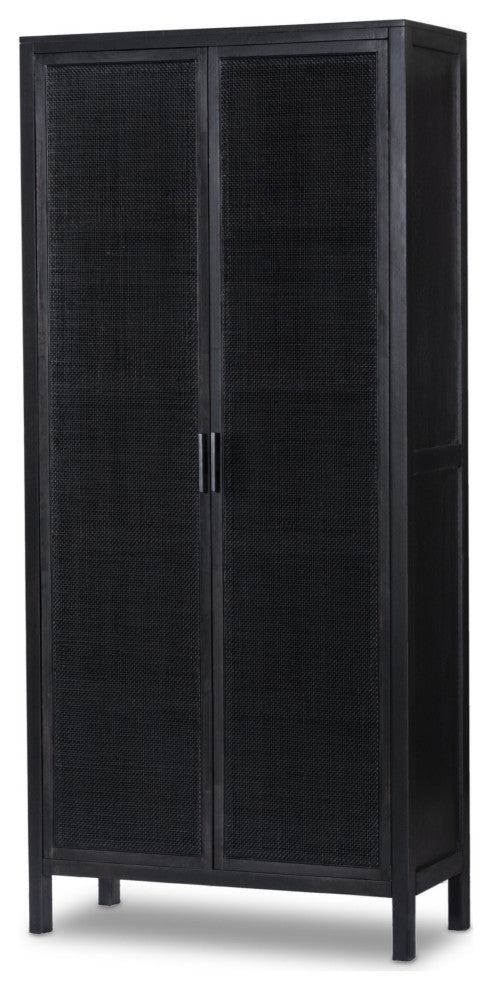 Caprice Tall Cabinet Black Natural Cane, Black Wash Mango, Gunmetal
