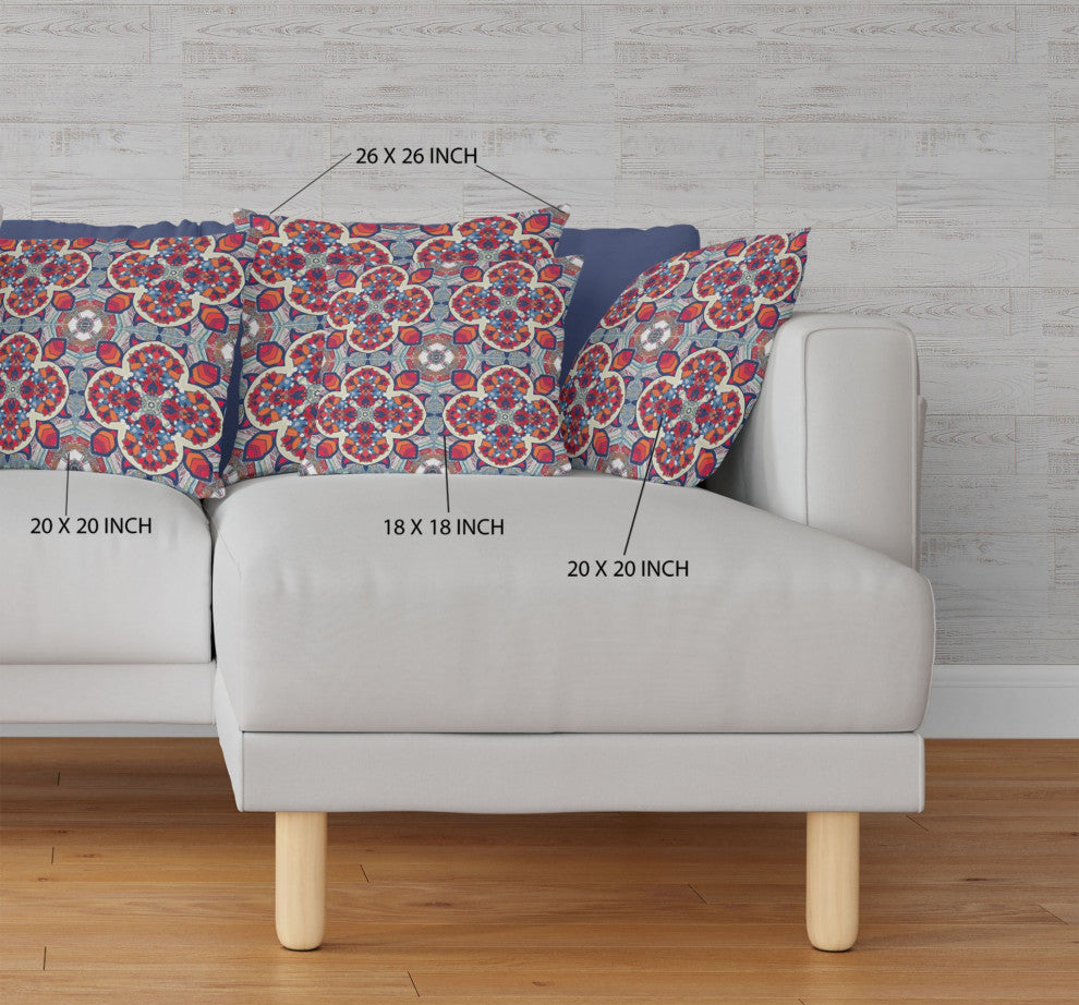 20" Red Blue Cloverleaf Boho Suede Throw Pillow