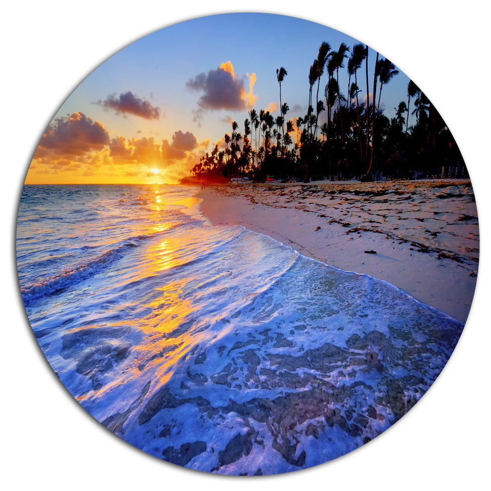 Blue Waves Along The Shore, Seashore Art Large Disc Metal Wall Art, 36"