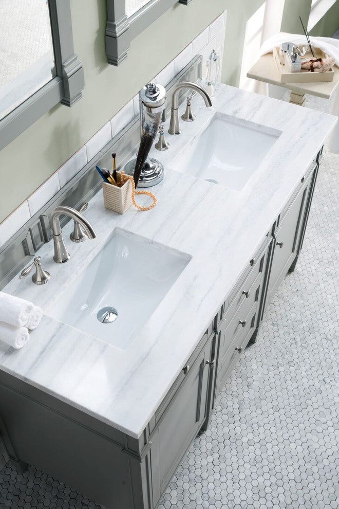 James Martin 650-V60D-UGR-3AF Brittany 60" Double Vanity w/ Arctic Fall Top