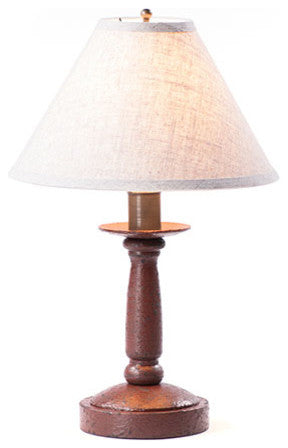 Handcrafted Wood Butchers Table Lamp With Linen Shade, Red