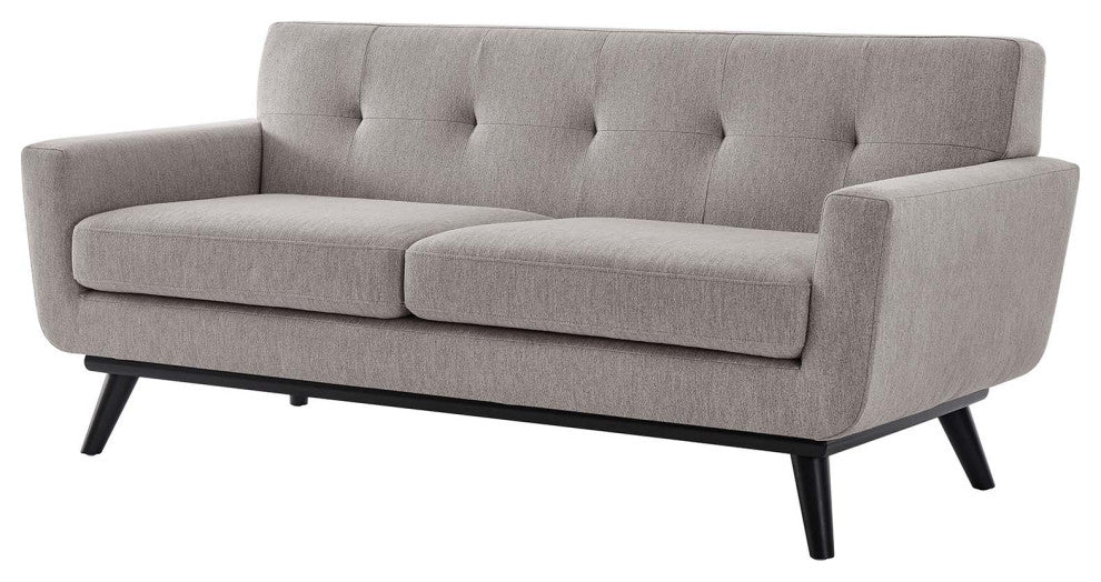 Loveseat Sofa, Gray, Fabric, Modern, Mid Century Hotel Lounge Cafe Lobby