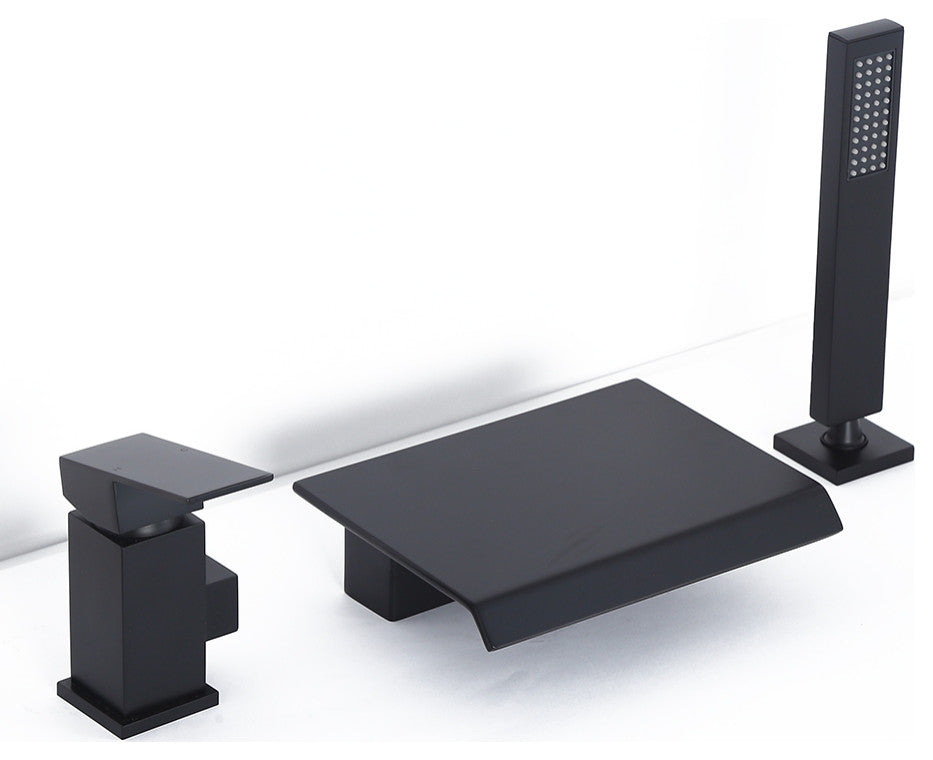 Moda Waterfall Matte Black Roman Bathtub Filler Faucet with Handshower