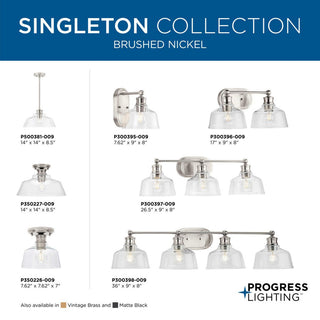 Singleton 1-Light 14" Brushed Nickel Semi-Flush Mount Light, Clear Glass Shade