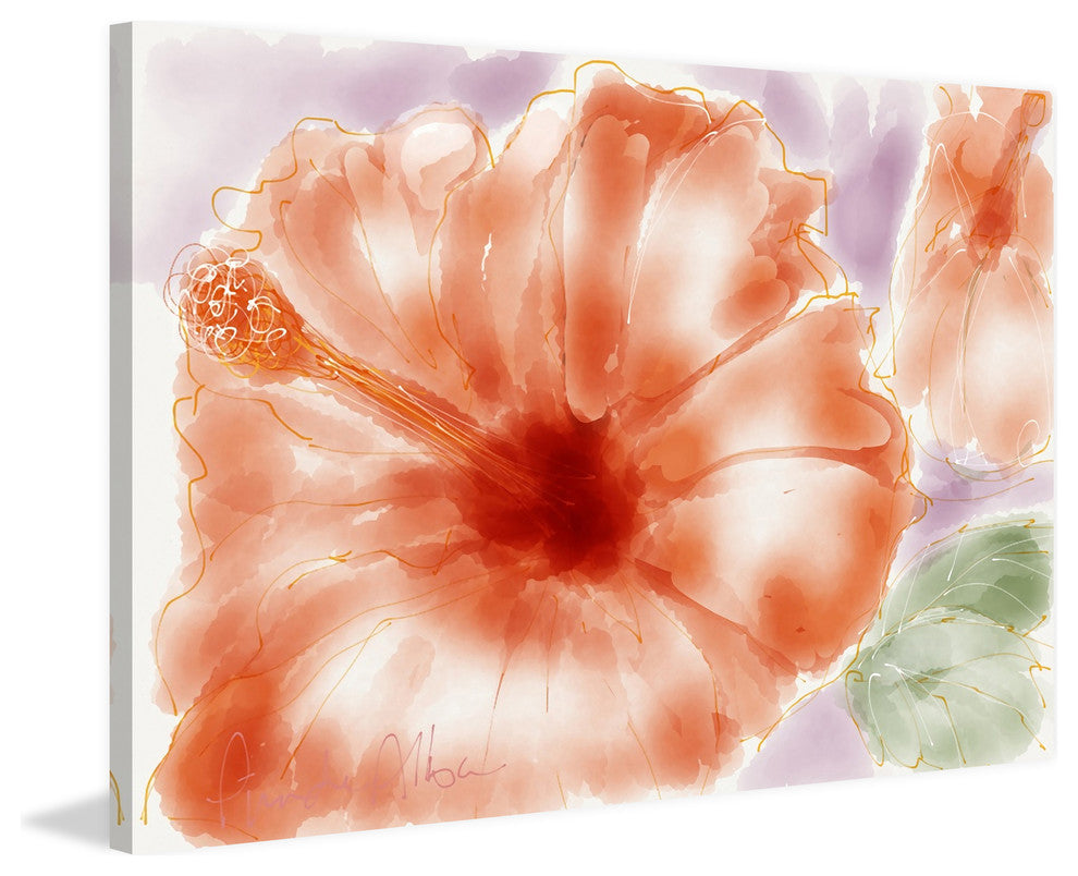 Marmont Hill, "Pink Hibiscus" by Arthur Pina Painting on Wrapped Canvas, 60x40