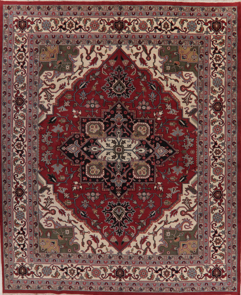Traditional Heriz Oriental Carpet Handmade Indian Area Rug, Red, 14'9"x11'11