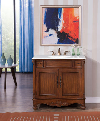 48" Single Bathroom Vanity, Teak Color With ivory white engineered marble, 36