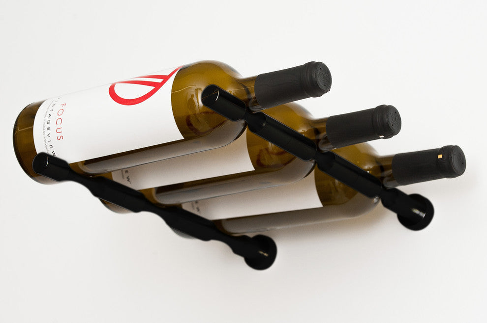 Vino Pins 3-bottle Wall Mounted Wine Rack, Matte Black, Drywall Mounting