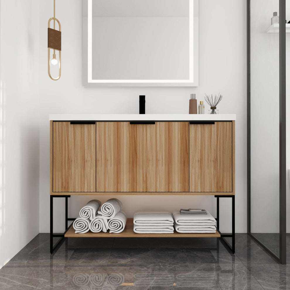 48 inch Maple Plywood Freestanding Bathroom Vanity Set with Doors and Drawer