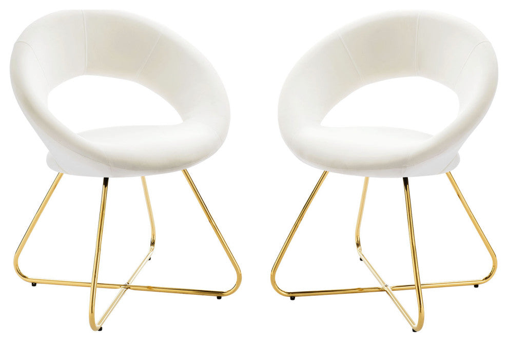 Dining Chair, Set of 2, White Gold, Velvet, Modern, Cafe Bistro Hospitality
