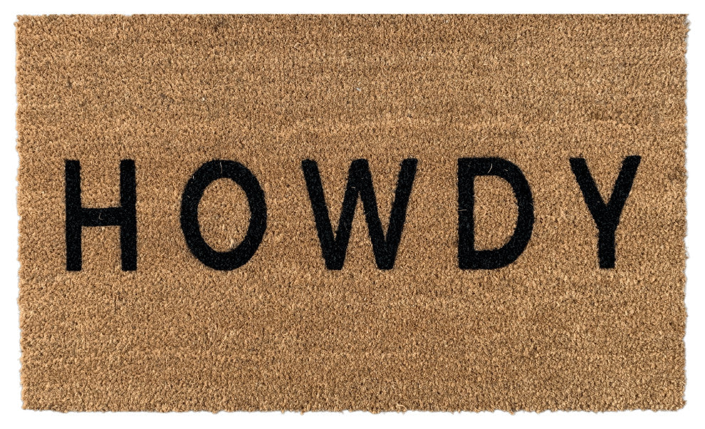 Nickel Designs Modern HOWDY Doormat, 18" x 30" inches, Black, Hand-painted