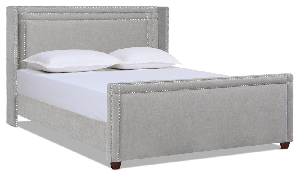 Elle Wingback Upholstered Panel Bed, Silver Gray Polyester, King