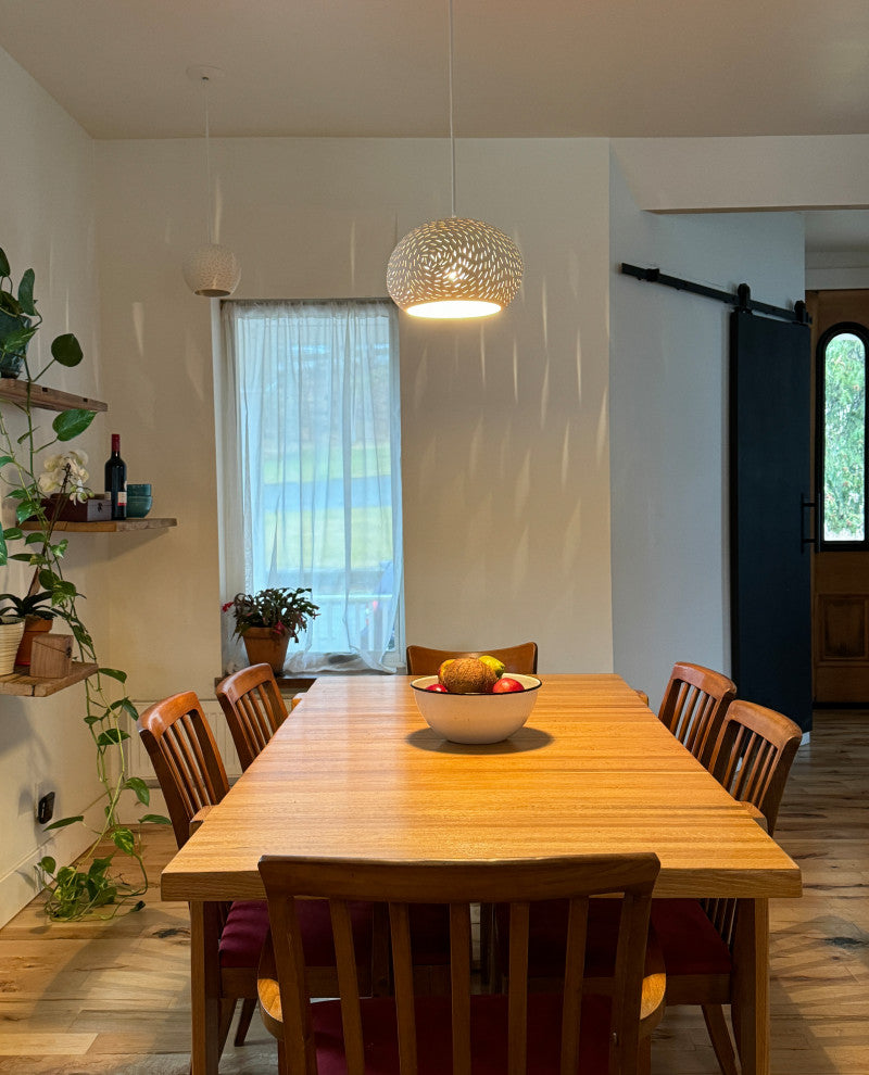 Ceiling Light: Large Claylight Pendant, Line Pattern, Led Bulb