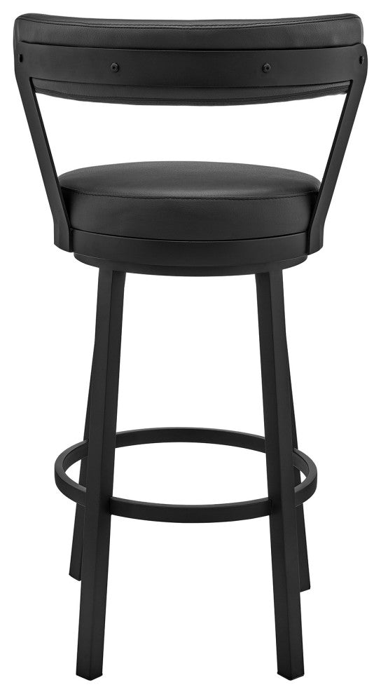 Bryant 30" Bar Height Swivel Bar Stool, Black Finish and Black Faux Leather