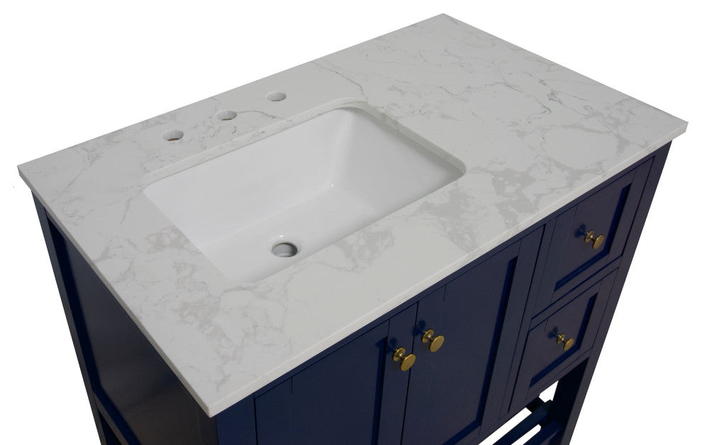 Lakeshore 36" Bathroom Vanity, Royal Blue, Engineered Carrara