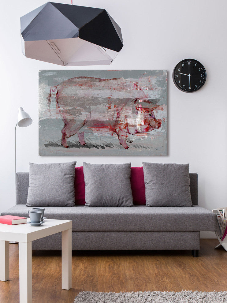 "Red Pig" Painting Print on Wrapped Canvas, 24"x16"