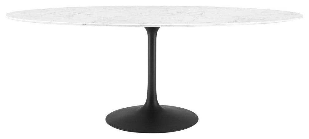 Black White Lippa 78" Oval Artificial Marble Dining Table