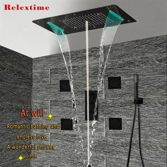 Led Mist Waterfall Rainfall Shower System, Black Matte
