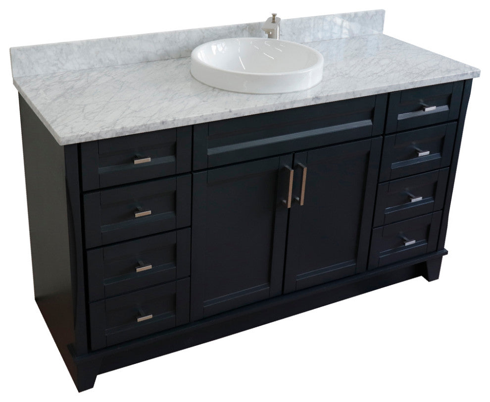61" Single Sink Vanity, Dark Gray Finish And White Carrara Marble
