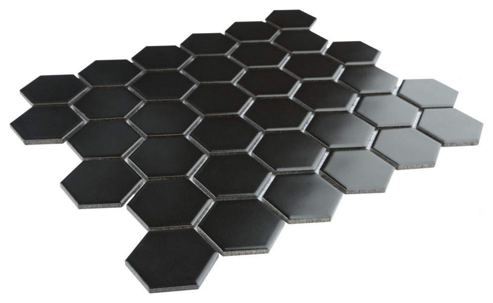 Metro 2" Hex Matte Black Porcelain Floor and Wall Tile