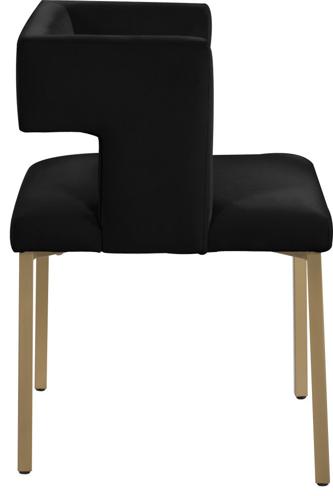 The Caleb Dining Chair, Black and Brushed Gold, Velvet and Iron, Set of 2