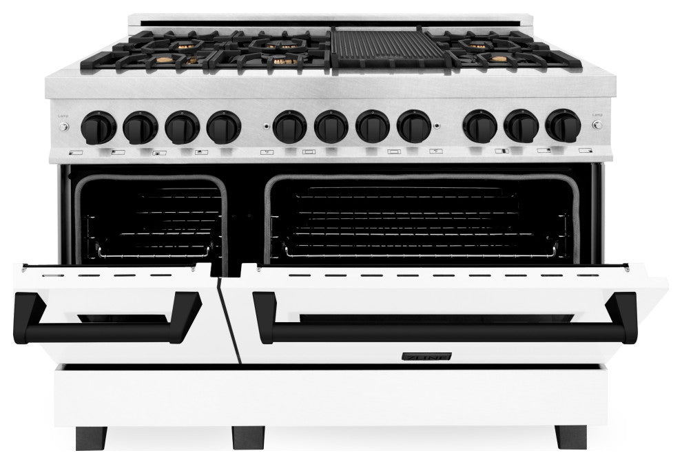 ZLINE 48" Dual Fuel Range, DuraSnow With White Matte Door RASZ-WM-48-MB