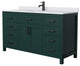60"SGL Bathroom Vanity, Green, White Cult. Marble Countertop, Sink, Black Trim