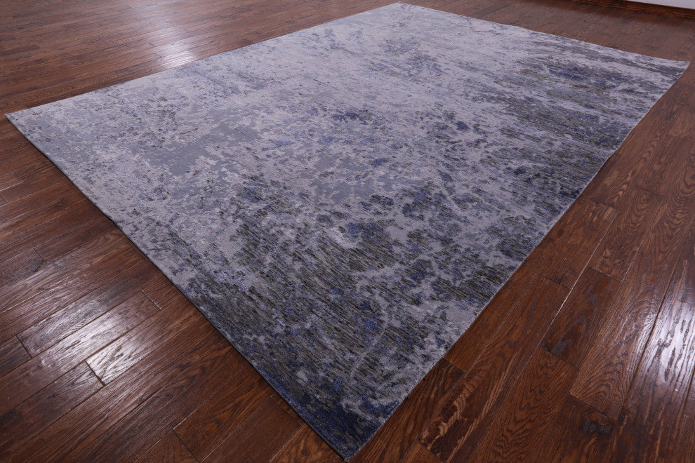 Modern Hand- Knotted Wool and Silk Rug 9' 0" X 12' 3" Q7238