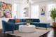 Serena Blue Velvet Large Right Arm Facing Chaise Sectional With Black Legs
