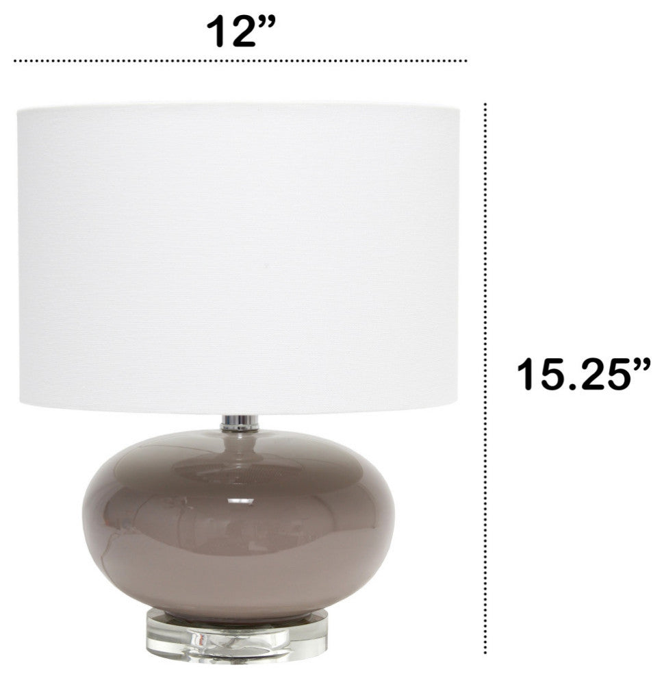 15.25" Ovaloid Glass Bedside Table Lamp With White Fabric Shade, Gray