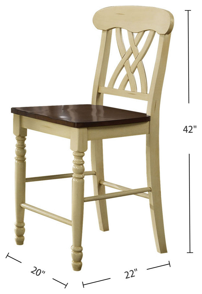 Set of 2 Wood Counter Height Chair, Buttermilk/Oak Finish