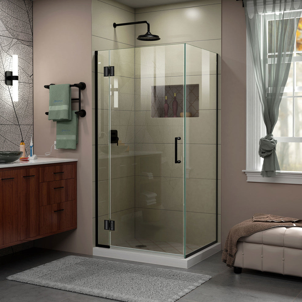 Dreamline Satin Black With Clear Glass, Hinged Shower Enclosure