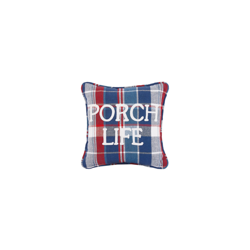 Picnic Plaid Porch Life Embroidered Pillow
