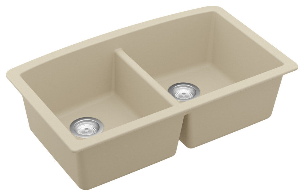 Karran Undermount Quartz 32" 50/50 Double Bowl Kitchen Sink Kit, Bisque