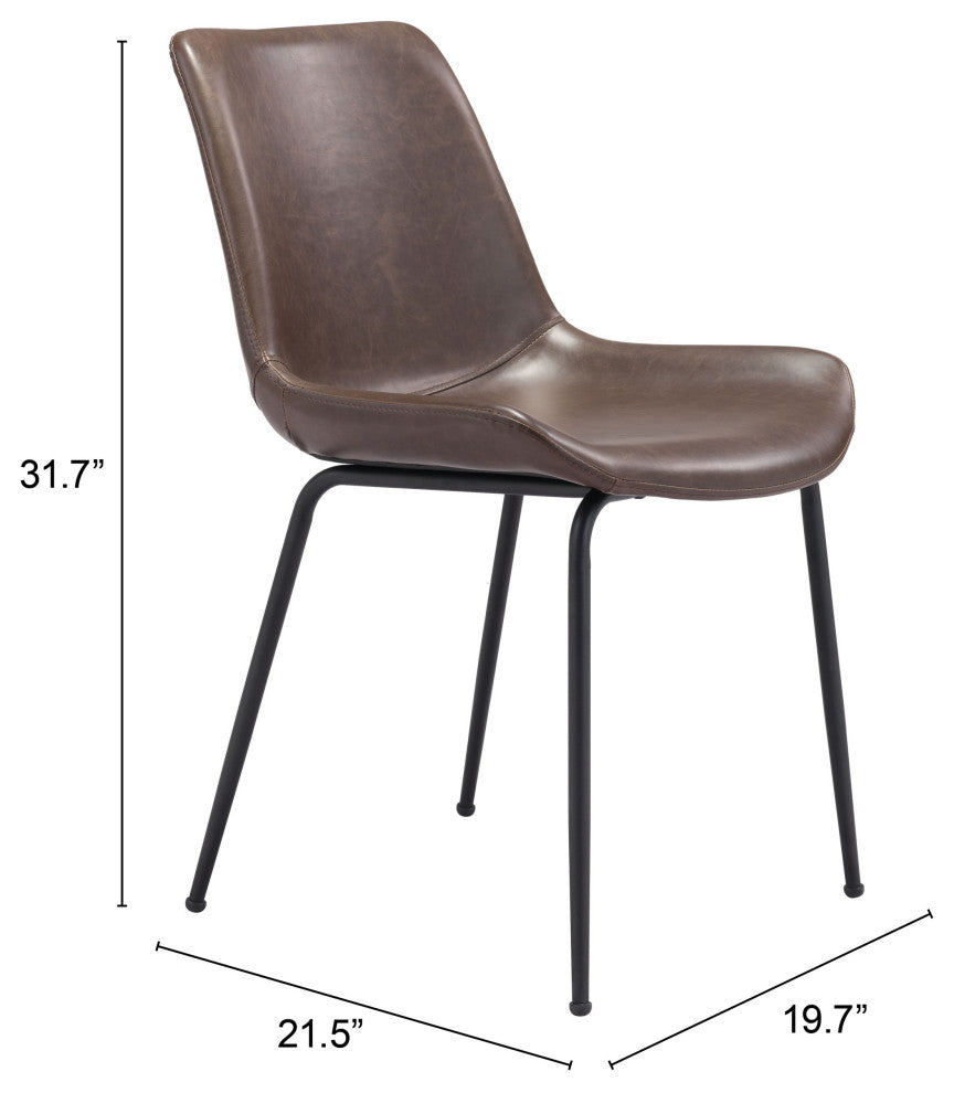 Dining Chair, Set of 2, Faux Vinyl Leather, Steel, Brown, Black, Mid Century