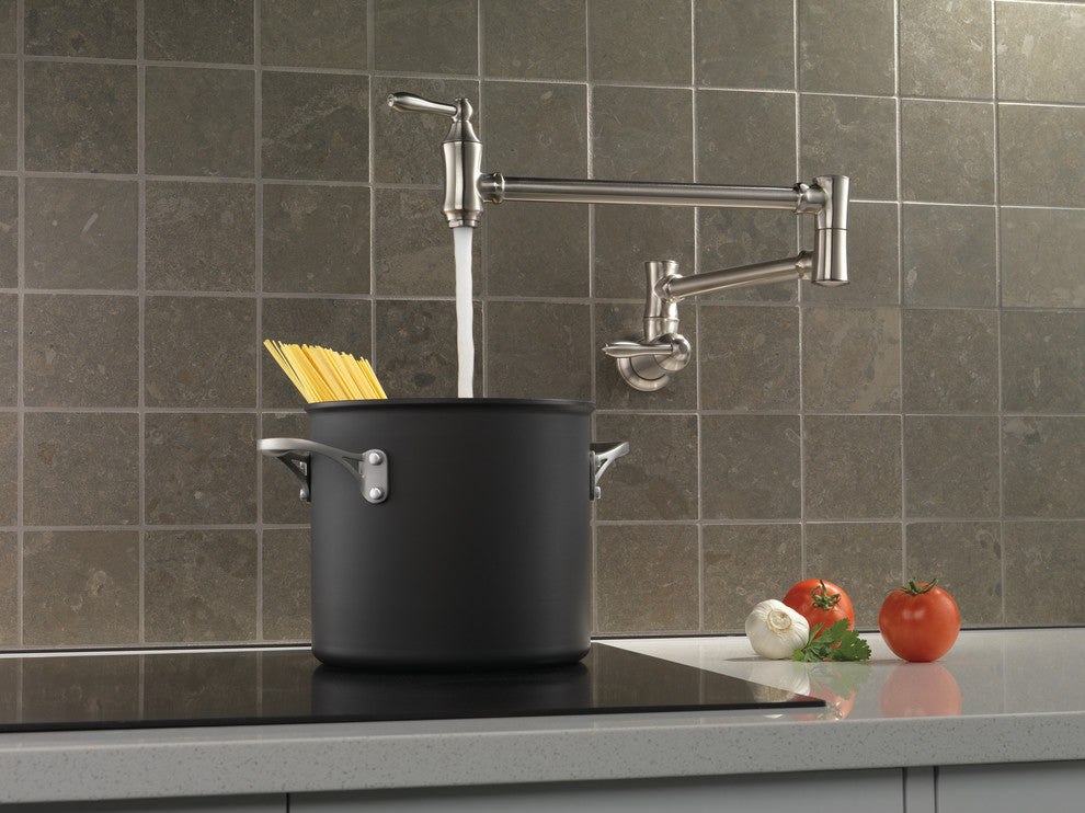 Delta Traditional Wall Mount Pot Filler, Stainless, 1177LF-SS
