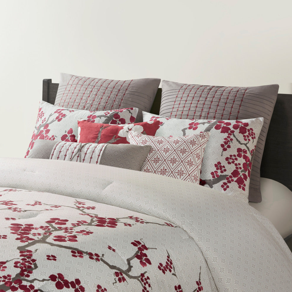 N Natori Sateen Printed Comforter Set, Queen