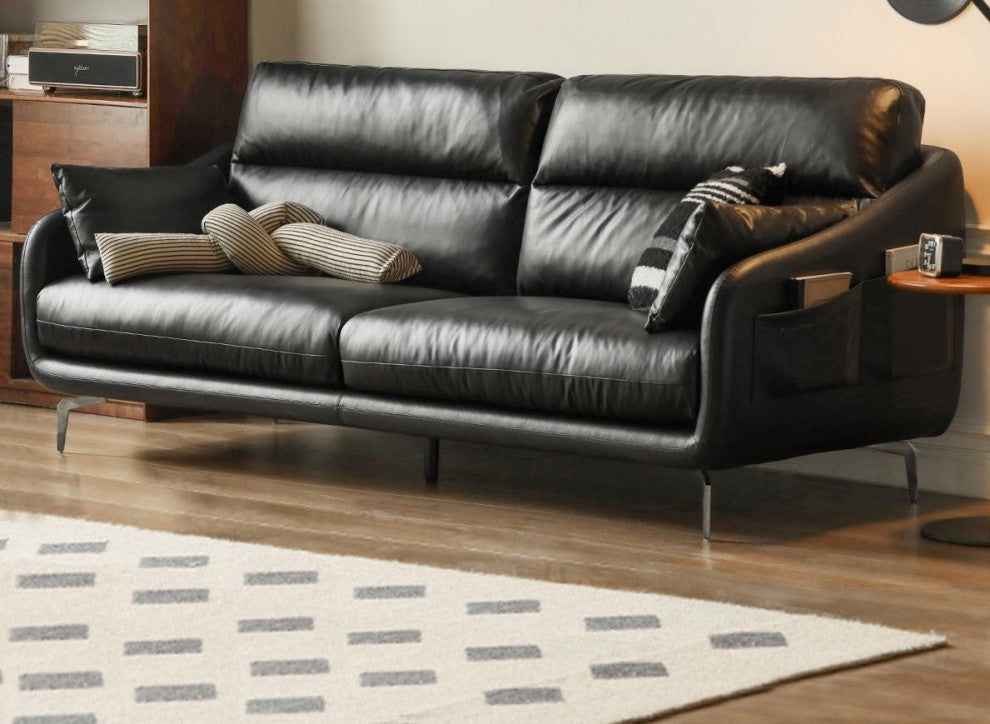 Leather Classic Sofa, Brown Yellow 4-Seater Sofa 110.2x38.2x36.6"